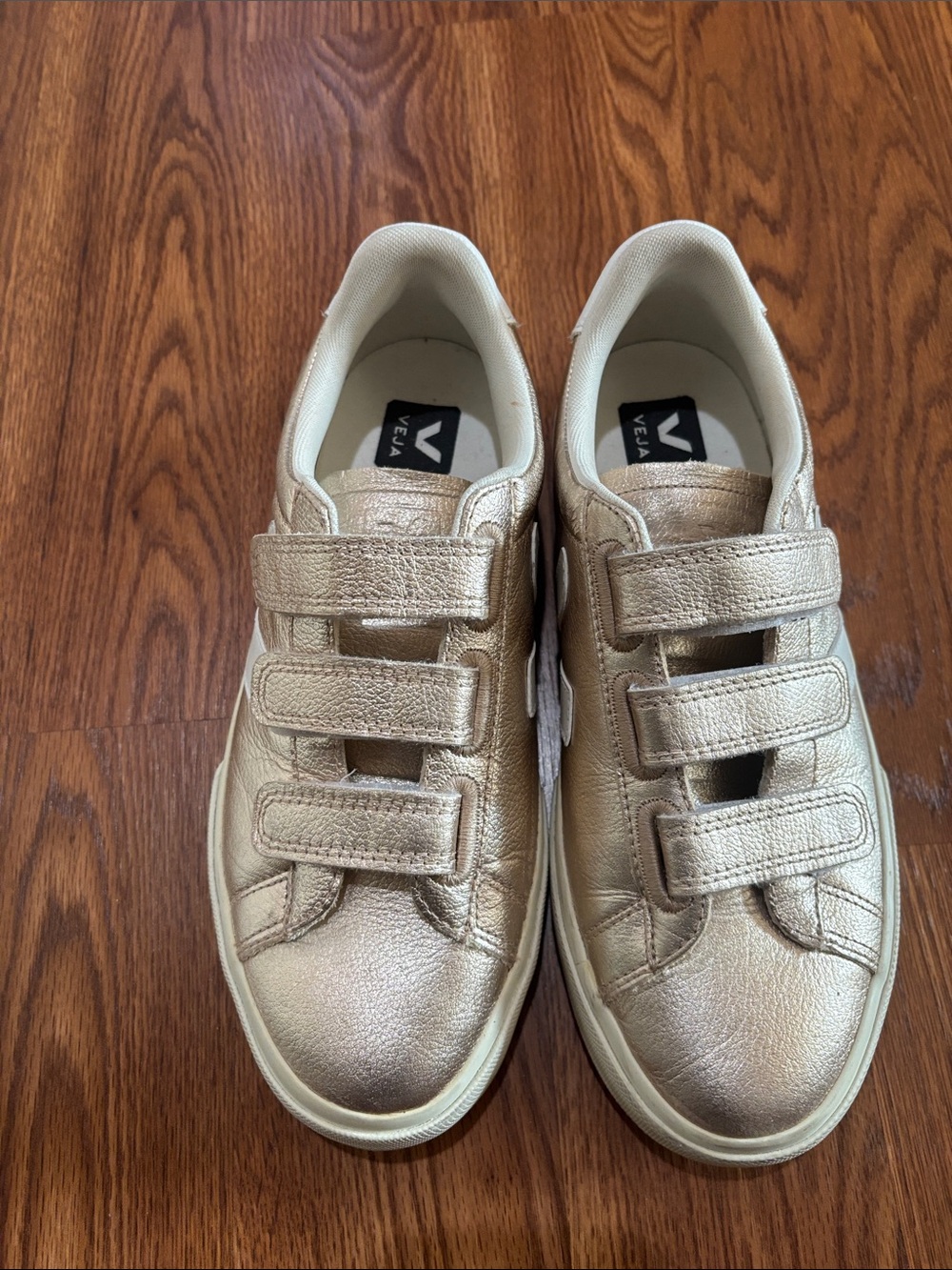 Veja women's Metallic Gold Velcro Sneakers